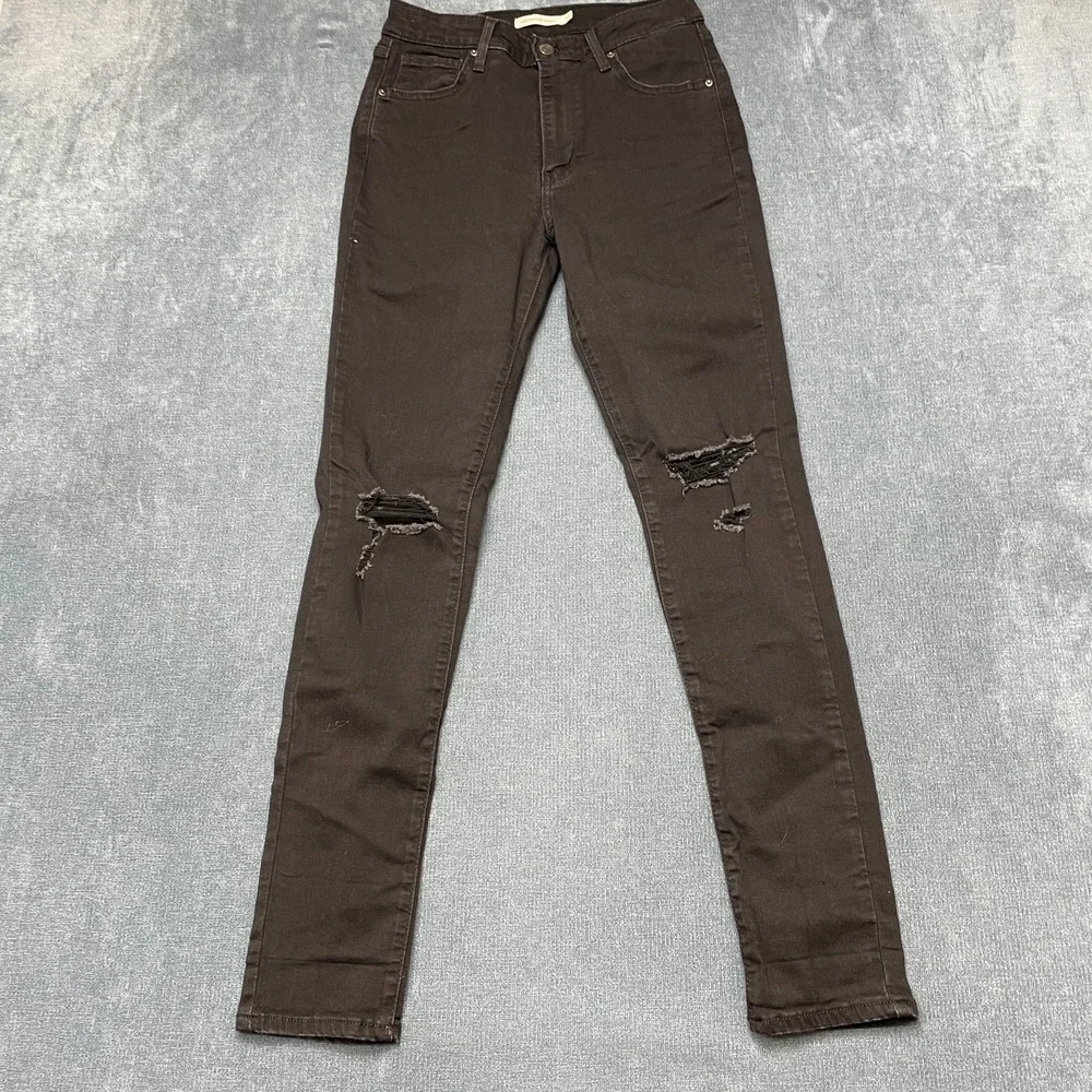 Levi's 721 High Rise Skinny Jeans Womens 29 Black Denim 5-Pockets Distressed